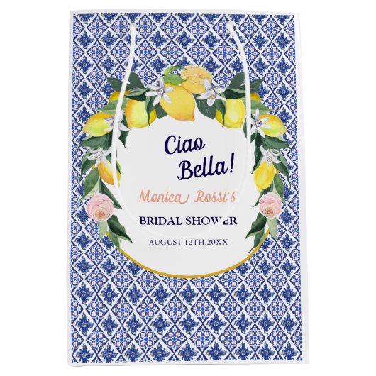 Blue Italian Tiles Lemons Ciao Bella Brautparty Mittlere Geschenktüte