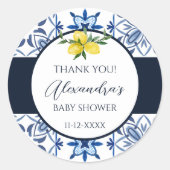 Blue Italian Yellow Lemon Baby Dusche Danke Runder Aufkleber (Vorderseite)