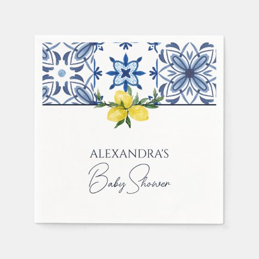 Blue Italian Yellow Lemon Baby Dusche Serviette (Vorderseite)