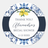 Blue Italian Yellow Lemon Brautparty Danke Runder Aufkleber (Vorderseite)