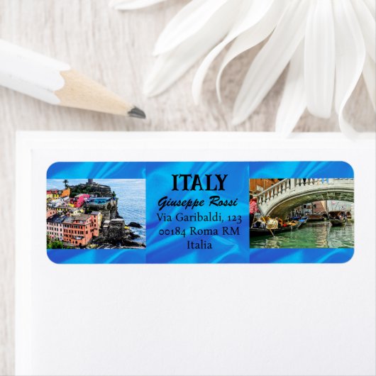 Blue Italy Trendy Modern Nature Chic Address Label (Insitu)