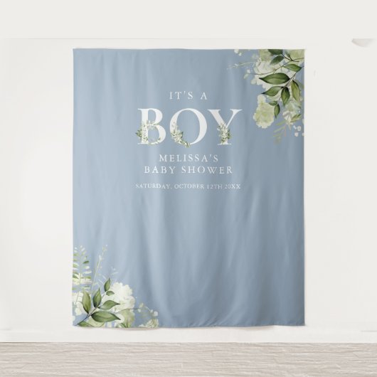 Blue its a Boy Foliage Baby Showroom Foto Prop Wandteppich (Vorderseite)