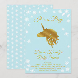 Blue It's a Boy Unicorn Winter Baby Shower Einladung