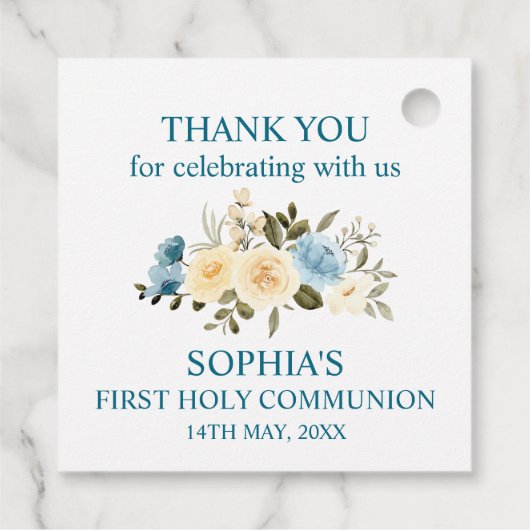 Blue Ivory Blume Grüne Erstkommunion Geschenkanhänger (Rückseite)