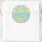 Blue Ivory Bride Groom Damask Wedding Siegel Runder Aufkleber (Tasche)