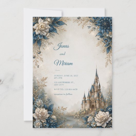 Blue Ivory Castle Hochzeit Einladung (Vorderseite)