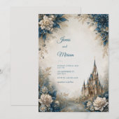 Blue Ivory Castle Hochzeit Einladung (Vorne/Hinten)