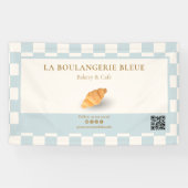 Blue Ivory Checker Croissant QR Bakery Marketing Banner (Horizontal)