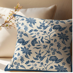 Blue Ivory Chinoiserie Blumenmuster Kissen