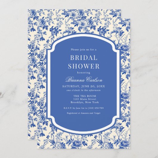 Blue Ivory Chinoiserie Brautparty Einladung (Vorne/Hinten)