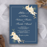 Blue Ivory Floral Blätter Branch Muslim Hochzeit Einladung<br><div class="desc">Die Einladung zur Hochzeit im islamischen Stil mit einem faszinierenden Blumendesign und "Bismillah" in arabischer Kalligrafie lädt Sie ein. Fügen Sie einfach Ihre Veranstaltungsdetails zu dieser einfach zu bedienenden Vorlage hinzu, um sie zu einer einmaligen Einladung zu machen. Diese Karte ist vollständig anpassbar. Alle Texte sind editierbar und die Hintergrundfarbe...</div>