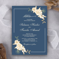 Blue Ivory Floral Blätter Branch Muslim Hochzeit