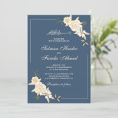 Blue Ivory Floral Blätter Branch Muslim Hochzeit Einladung (Stehend Vorderseite)