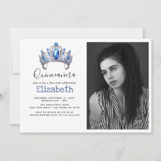 Blue & Ivory Floral Quinceañera Birthday Party Einladung