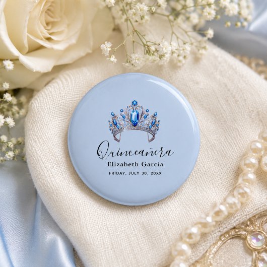 Blue & Ivory Floral Quinceñera Button