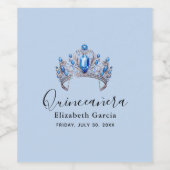 Blue & Ivory Floral Quinceñera Weinetikett (Einzelnes Label)