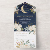 Blue Ivory Gold Floral Boho Moon Babydusche All In One Einladung (Innen Boden)