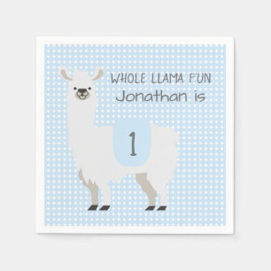 Blue & Ivory Niedlich Llama Kind 1. Geburtstag Serviette