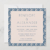 Blue Ivory Schöne Botanische Hochzeit Einladung (Vorderseite)