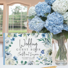 Blue Ivory Spring Watercolor Floral Chic Hochzeit Gästebuch