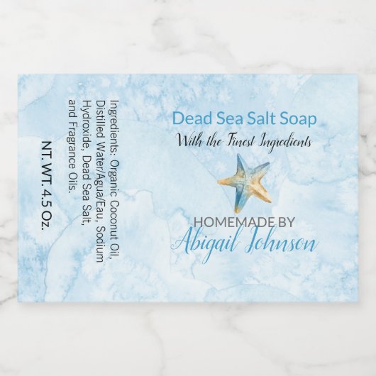 Blue Ivory Starfish Wasserfarbe Handmade-Seifenlab Lebensmitteletikett (Einzelnes Label)