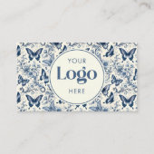 Blue Ivory Toile De Jouy Custom Logo QR Code Visitenkarte (Vorderseite)
