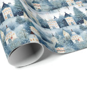 Blue & Ivory Winter Village Scene Geschenkpapier (Rolleneckpunkt)