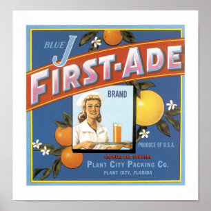 Blue J First Ade Brand Orange Poster