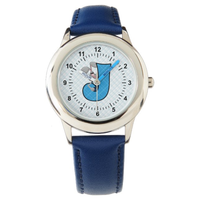 Blue Jackrabbit Mit Monogramm J Boys Armbanduhr (Vorderseite)