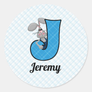 Blue Jackrabbit Monogram Letter J und Name Runder Aufkleber