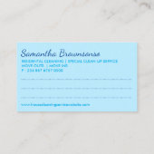Blue Janitorial Lady Girl Cleaning Termin Visitenkarte (Rückseite)