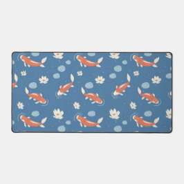Blue Japanese Koi Fish and Lotus Pond Design Schreibtischunterlage