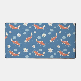Blue Japanese Koi Fish and Lotus Pond Design Schreibtischunterlage