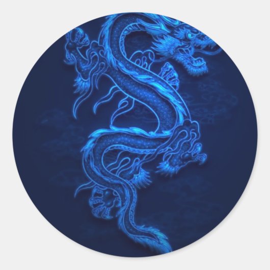 BLUE JAPANESE NEON DRAGON RUNDER AUFKLEBER (Vorderseite)