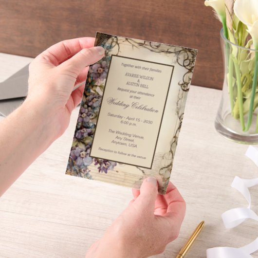 Blue Jasmine Floral Framed  Pergament Einladungen (Handgehalten)