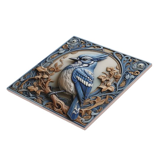 Blue Jay - Art Nouveau Keramik Tile Fliese (Seite)
