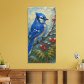 Blue Jay auf Berry Branch - farbenfrohe Vogelwelt Leinwanddruck (Insitu (Wohnzimmer))