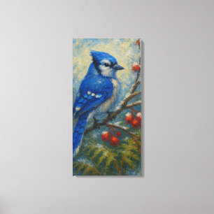 Blue Jay auf Berry Branch - farbenfrohe Vogelwelt Leinwanddruck