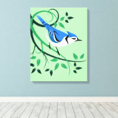 Blue Jay auf Branch Art Leinwanddruck (Insitu (Holzboden))