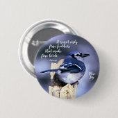 Blue Jay auf Post Wildlife Fotografy Nature Button (Vorne & Hinten)