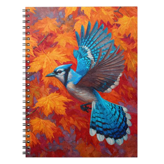 Blue Jay Autumn Maple Blätter Flight Art Notizblock (Vorderseite)