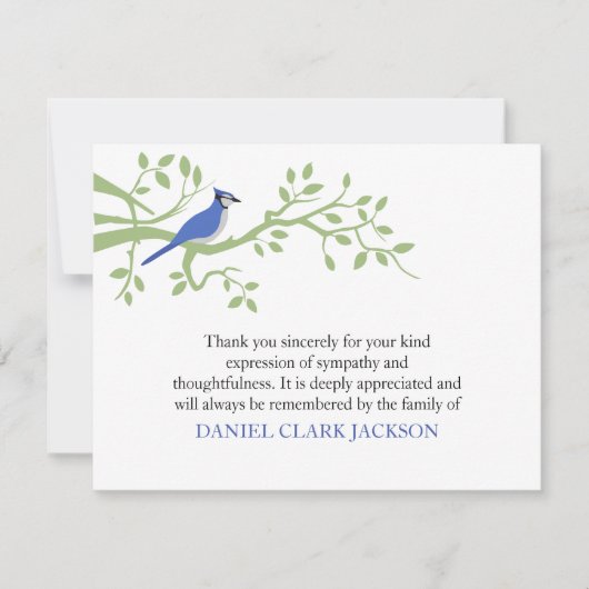 Blue Jay Beerdigung Danke Note Card (Vorderseite)