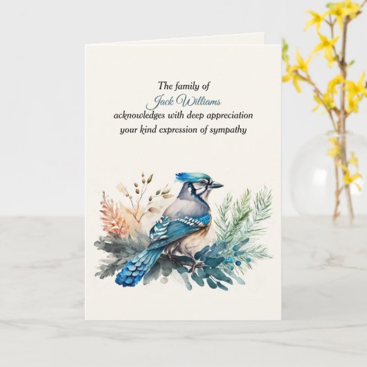 Blue Jay Beileid Vielen Dank von Familie Karte (Gelbe Blume)