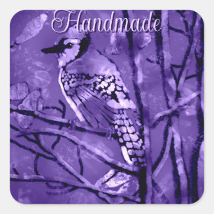 Blue Jay Bird auf Baumzweig Handmade Quadratischer Aufkleber