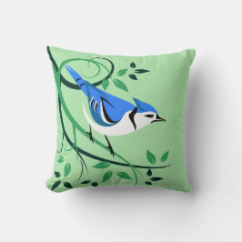 Blue Jay Bird auf Baumzweig Kissen