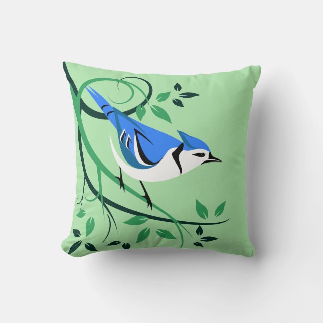 Blue Jay Bird auf Baumzweig Kissen (Vorderseite)