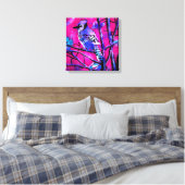 Blue Jay Bird auf Baumzweig Rosa Abstrakte Kunst Leinwanddruck (Insitu (Schlafzimmer))