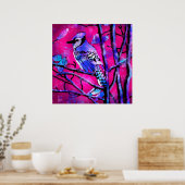 Blue Jay Bird auf Baumzweig Rosa Abstrakte Kunst Poster (Küche)