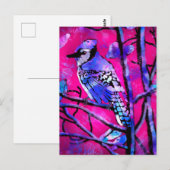 Blue Jay Bird auf Baumzweig Rosa Abstrakte Kunst Postkarte (Vorne/Hinten)