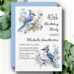 Blue Jay Bird Blume Springtime 40. Geburtstag Einladung